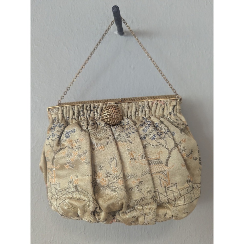 Vintage‎ Virginia Art Brocade Clutch Purse Satin Floral Chinoiserie Bag